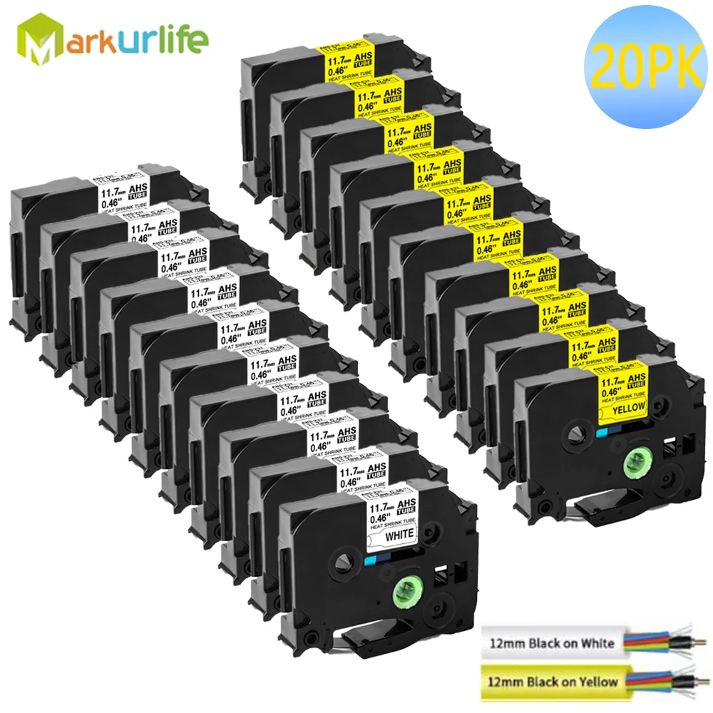 

20PCS HSE 231 Heat Shrink Tube Compatible For Brother HSe-211 HSe-611 HSe-221 HSe-621 HSe-631 HSe241 For Brother Label Printer