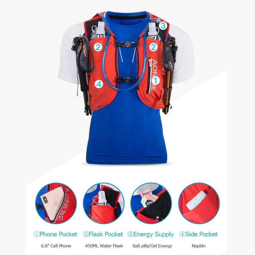 AONIJIE C962 Advanced Skin 12L Hydration Backpack Pack Bag Vest Soft Water Bladder Flask For Hiking Trail Running Marathon Race