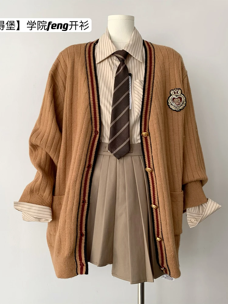 

Женский винтажный кардиган оверсайз с V-образным вырезом и длинным рукавом