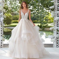 a line tulle tiered wedding dresses for women sleeveless lace bride gowns 2022 sheer o neck backless robe de mariee custom made