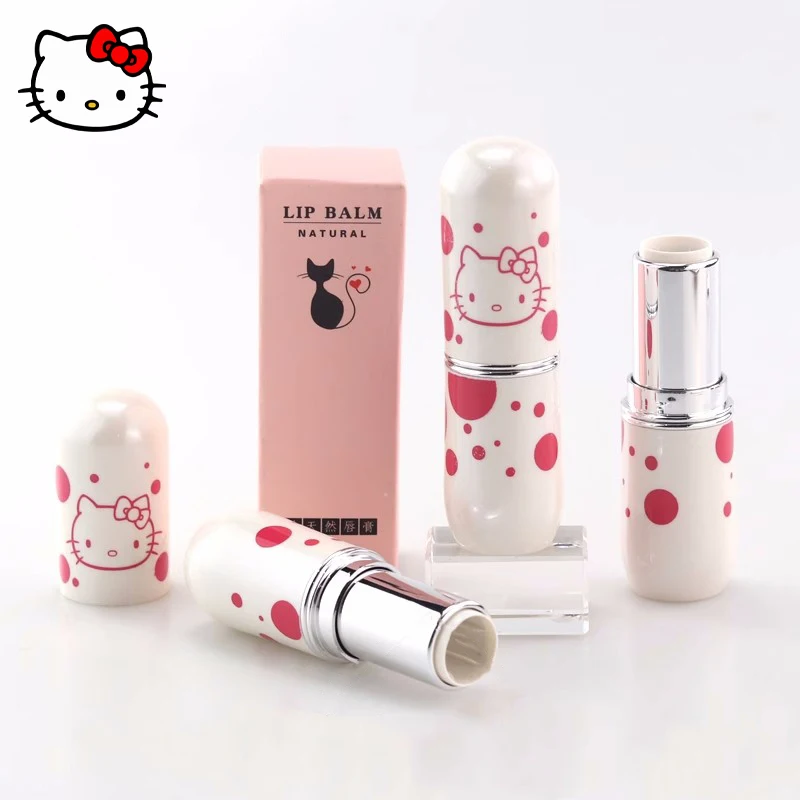 Kawaii Sanrio Hello Kitty Lipstick Tube Cute Cartoon Small Fresh Lip Balm Tube Girl Travel Portable Round Lipstick Empty Shell