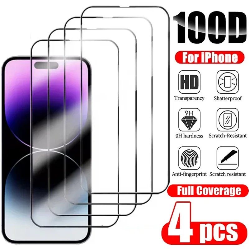 

4Pcs Tempered Glass For iPhone 14 13 12 11 Pro Max Anti-Burst Screen Protector For iPhone 7 8 Plus X XR XS Max Protective Glass
