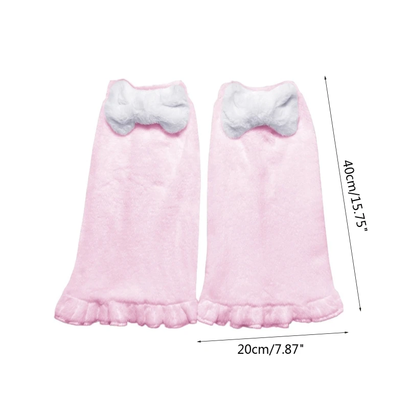 Japanese Lolita Solid Color Fuzzy Leg Warmers Women Harajuku Kawaii Plush Bowknot Ruffled Boot Cover Socks Fluffy Anime 37JB