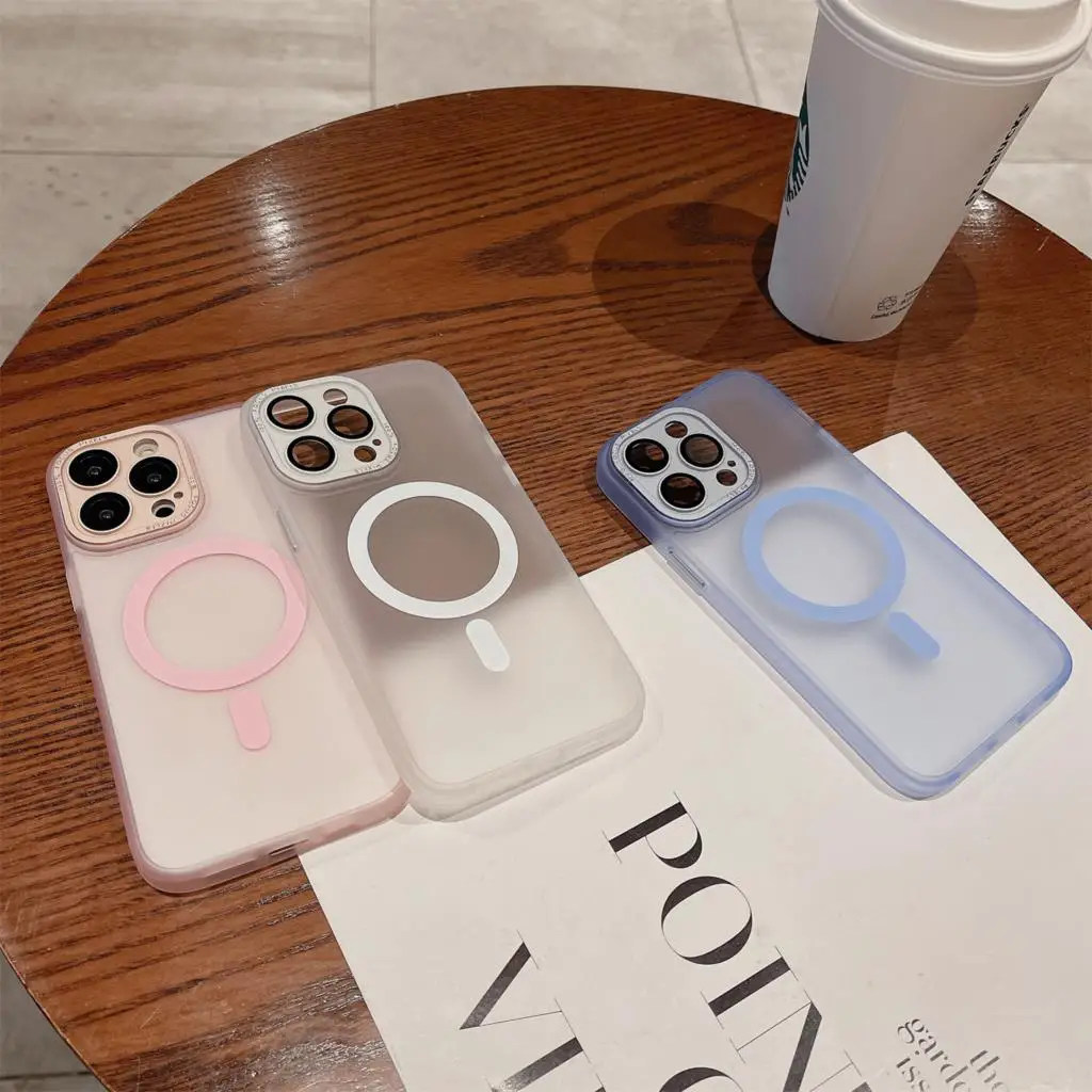 

Magnetic Magsafe Frosted Back silicone for IPhone 14 13 12 Pro Max Plus Wireless Charging Metal Camera Film Protector Soft Cover