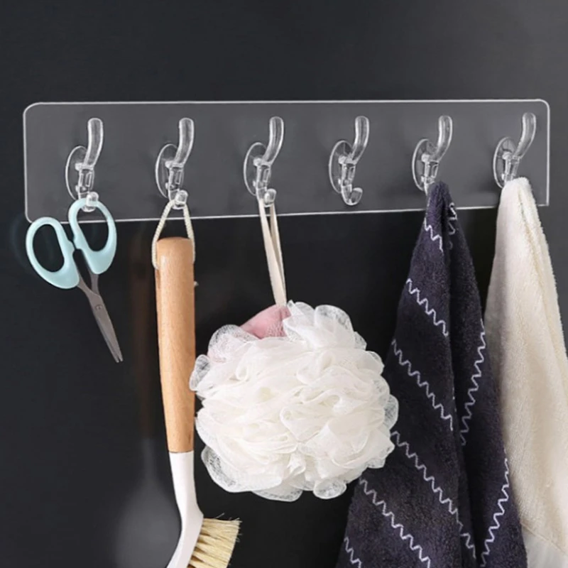 

3/5/6 Even Strong Self-adhesive Room Free Punching Seamless Hook Household Bathroom Kitchen Rack Storage Rack Transparent Hook