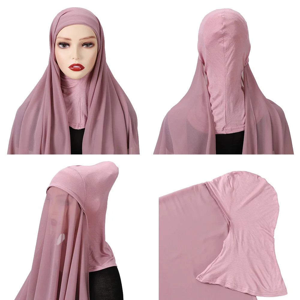 Hijab musulmán de gasa con gorro para mujer, velo para la cabeza, turbante, pañuelo islámico de Ramadán