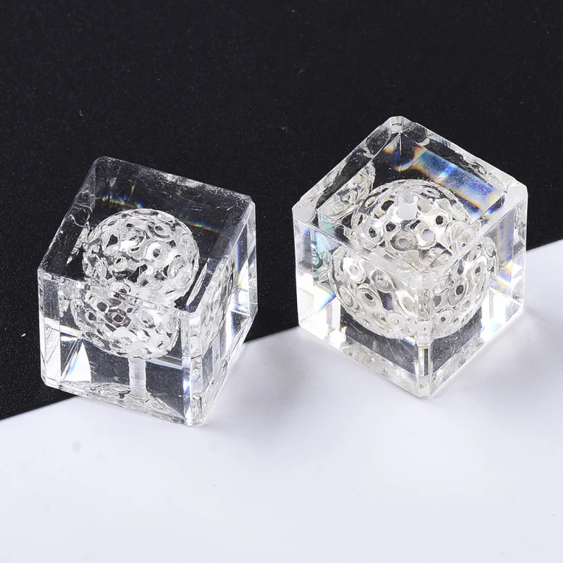 

100pcs Transparent Acrylic Beads with Wire Ball Half Drilled Cube Platinum Clear 15x15x15mm, Hole: 1.2mm