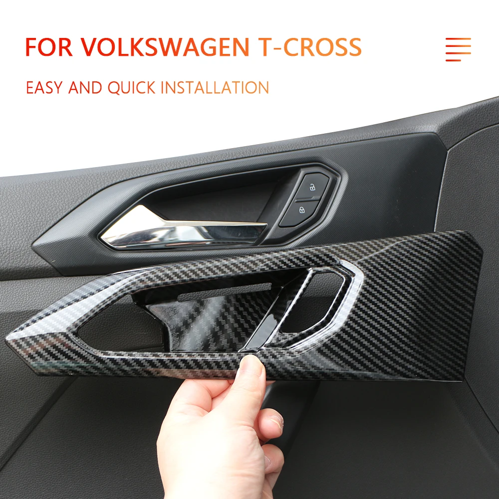 

Наклейка на обложку внутренней дверной ручки автомобиля из углеродного волокна для VW Tcross 2018 - 2023 отделка дверной чаши для Volkswagen T-cross