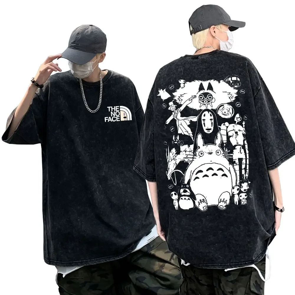 

Anime Spirited Away No Face Man Graphic T Shirts Men's Women's Vintage Washed T-shirt High Street Fashion Short Sleeve T-shirts