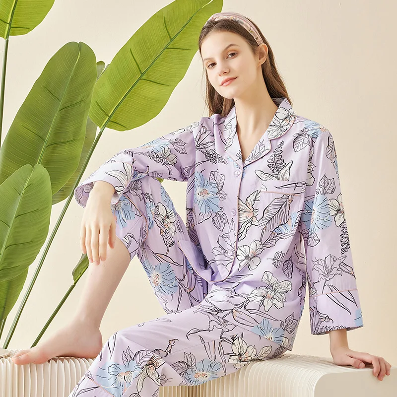 Spring New Women's Pajamas Modal Cotton Floral Print Sleepwear Little Fresh Style Women's Home Nightwear Fashion Women's Suit