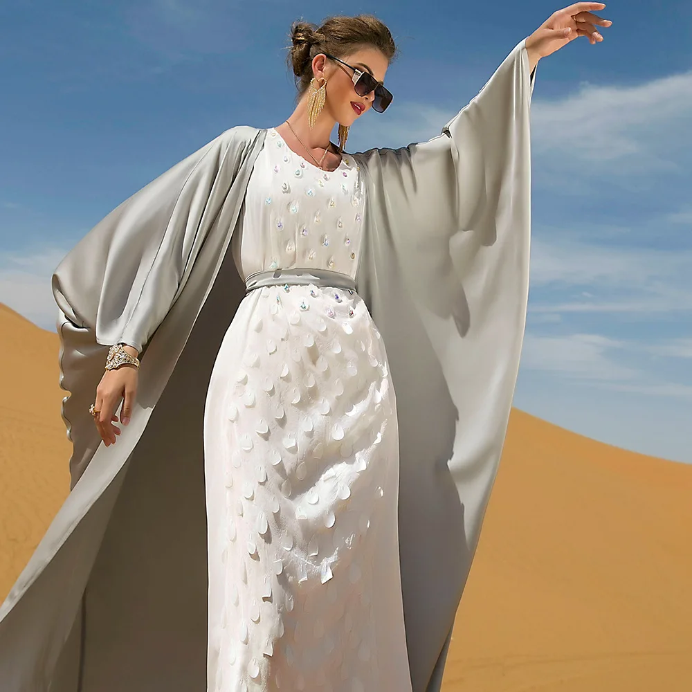 Abayas For Women Dubai 2022 Diamond Two Piece Set Dress Abaya Arabe Robe Femme Musulmane Caftan Marocain Arabic Jalabiya