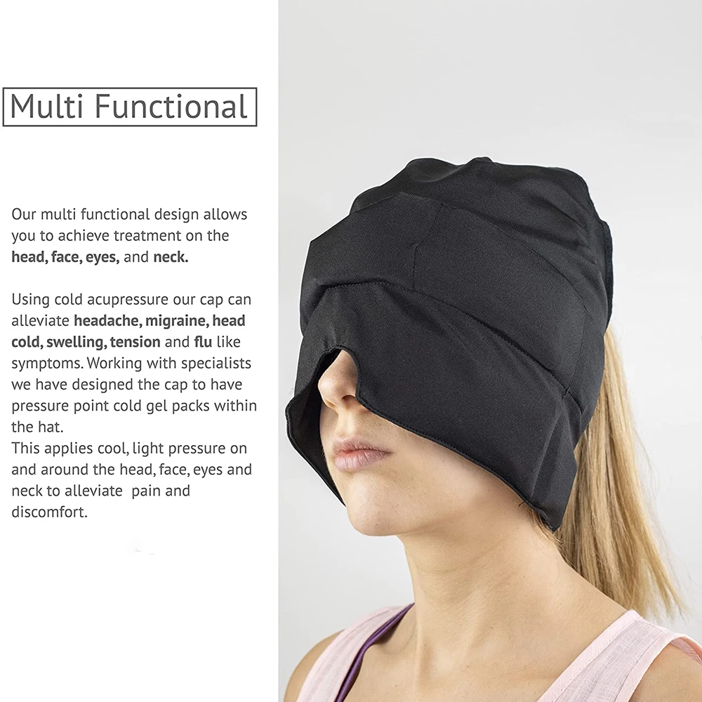 New Migraine Gel Ice Hat Cooling Headache Pack Wearable Cold Therapy Wrap for Tension Sinus Pressure Pain Relief Stress Reliever |
