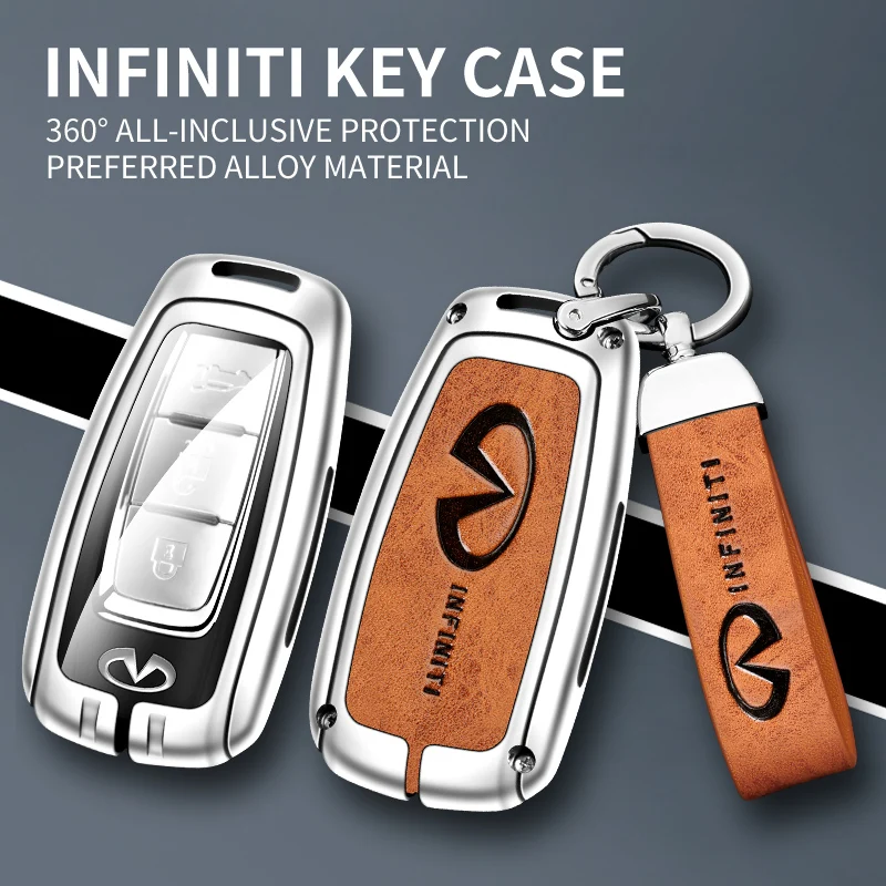 

Alloy Leather Car Key Case Full Cover Shell Fob For Infiniti Q50L Q70L QX50 QX60 Q60 Q70 EX35 FX35 FX45 FX50 EX37 EX25 2020 2021