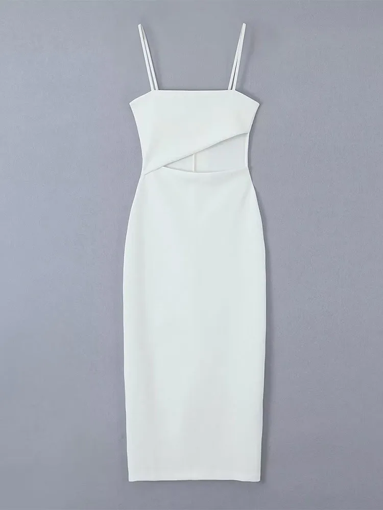 

Платье DUOPERI женское средней длины с открытой спиной, модное белое винтажное шикарное Дамское Платье на тонких бретелях, с квадратным вырезом