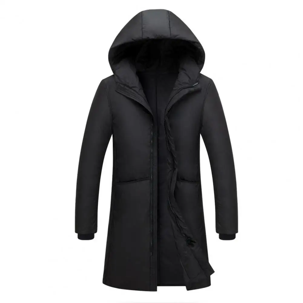 Men Hooded Jacket Cotton Padded Solid Color Long Sleeve Coldproof Outerwear Winter Thicken Fluffy Filling Windbreaker Streetwear