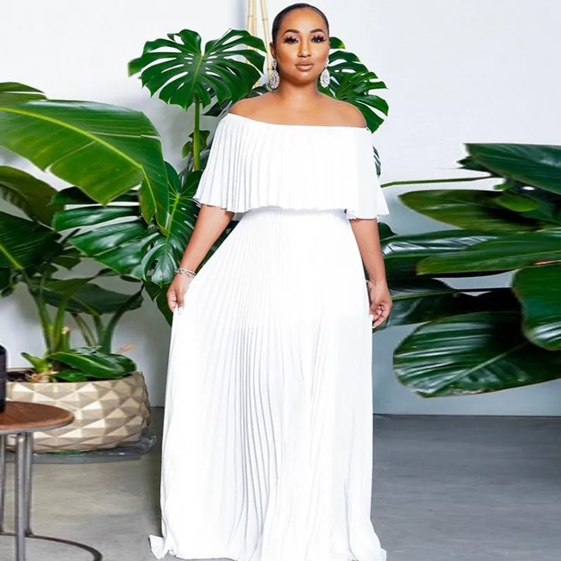 

Африканские платья для женщин с открытыми плечами и воротником-лодочкой, плиссированное Макси-платье Дашики, Дамское анкарское женское дли...