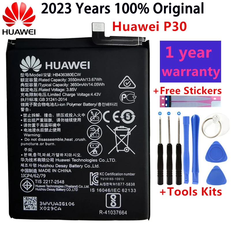 

3,85 В, 3650 мА/ч, HB436380ECW для Huawei P30, ELE-L09 ELE-L29 ELE-AL00, аккумулятор + набор инструментов