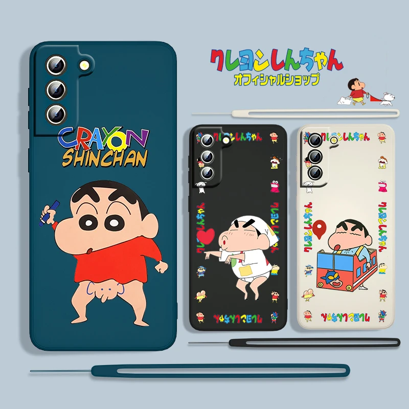 

Anime Crayon Shinchan For Samsung Galaxy S22 S21 S20 S10 Note 20 10 Ultra Plus Pro FE Lite Liquid Rope Phone Case Capa Cover