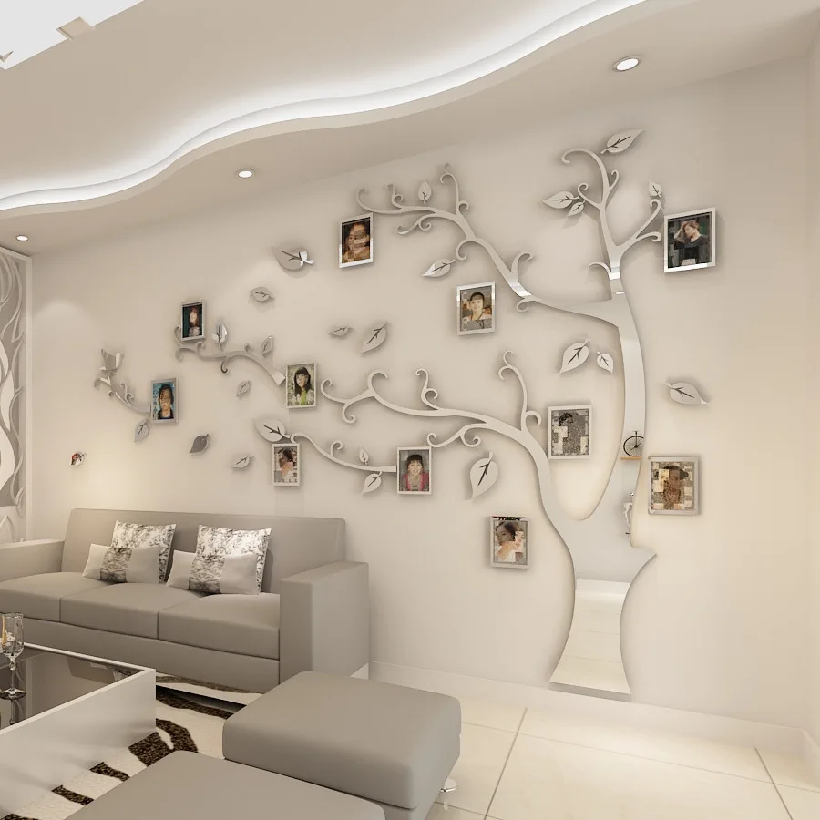 Pegatinas de pared para decoración de sala de estar, marco de foto de árbol de gran tamaño, cristal acrílico 3D, fondo estéreo, decoración de pared