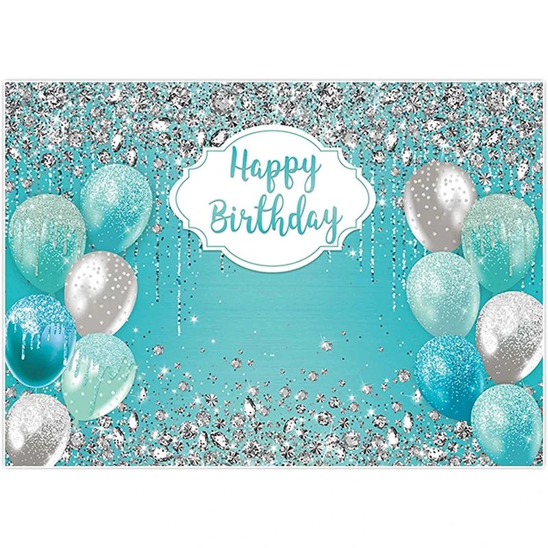 

Turquoise Blue and Silver Shiny Diamond Balloon Birthday Party Backdrop for Women Girl 16th 21st Dessert Table Banner Background