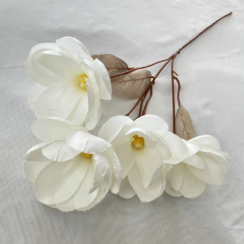 

5Pcs 4 Heads Magnolia Artificial Silk Flowers Lomh Branch Home Party Fake Flowers Wedding Background Decoration Floral Orchids