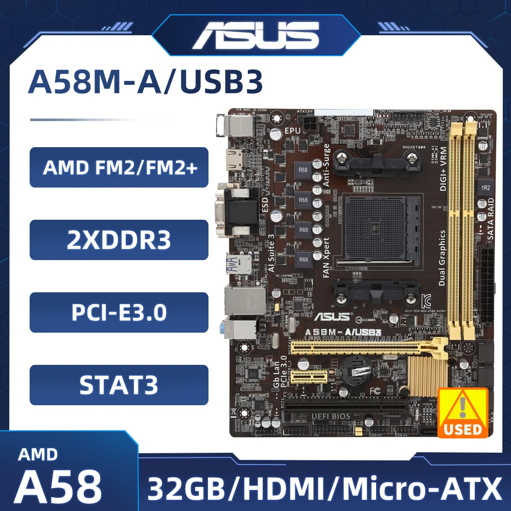 FM2/FM2 + Материнская плата ASUS A58M-A/USB3 AMD A58 2 ×DDR 32 Гб PCI-E 3,0 VGA DVI Micro ATX Поддержка AMD A4-4020 AMD