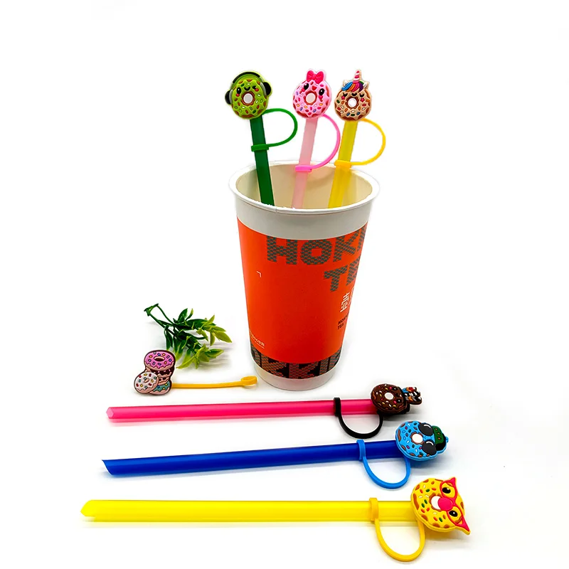 1Pcs Pvc Straw Cover Cute Style Lovely Donut Pattern Straw Charms Airtight Dust Cap Splash Proof Drinking Reusable Straw Toppers