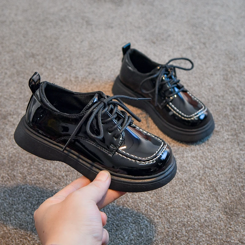 

Girls Leather Shoes 2022 Spring Children British Style Lace-up Black Shoes Boys Casual Simple Party School Shoes Chic
