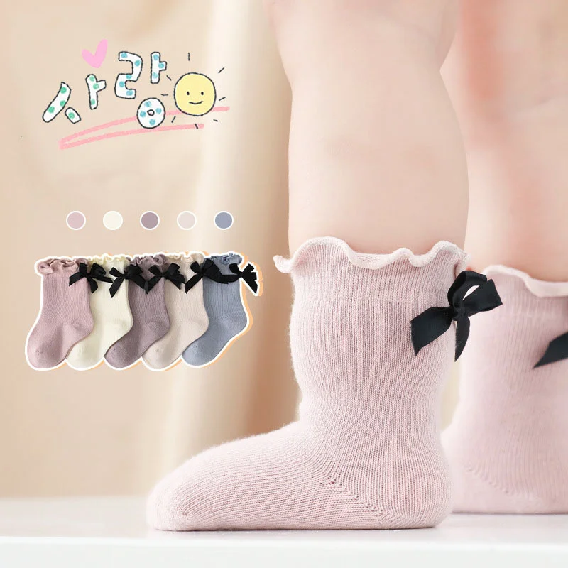 

Summer Baby Solid Color Socks Ruffle Bow Socks for Kids Children Cotton Breathable Soft Sock for Boys Girls Infant Toddler Socks