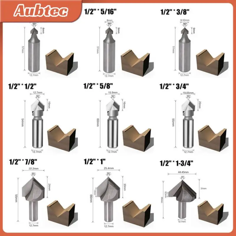 

Milling Cutter 1/2" Shank Woodworking Machine Tools Accessories 90 Degree V Groove Router Drill Bits Engraving Milling Cutter
