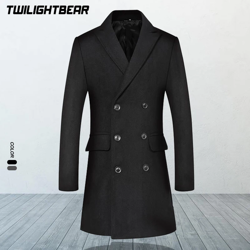 Thicken Men's Woollen Overcoat Winter Jacket Men Business Casual Wool Blend Coat Men Clothing Long Pea Coat AF721