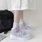 Кроссовки женские на платформе, дышащие высокие, белые, карамельные цвета, плоская подошва, модная обувь на осень