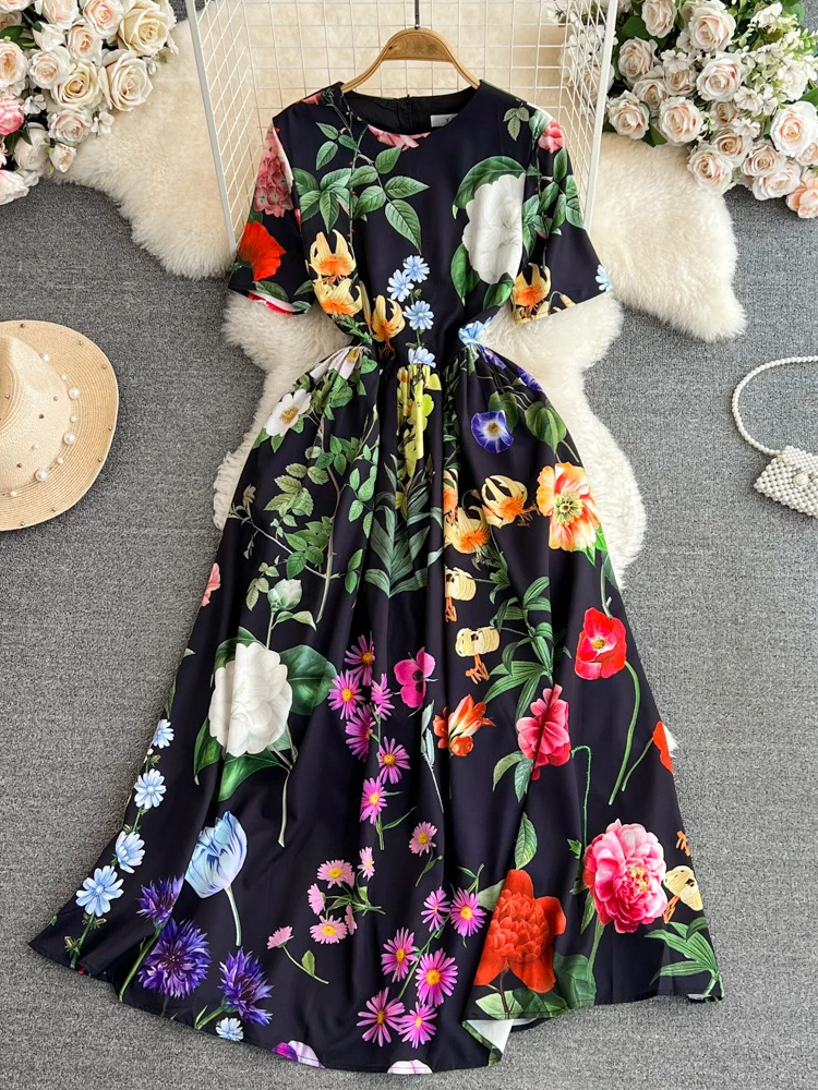 

Женское летнее платье с винтажным принтом, круглым вырезом и поясом, экзотическое большое женское платье