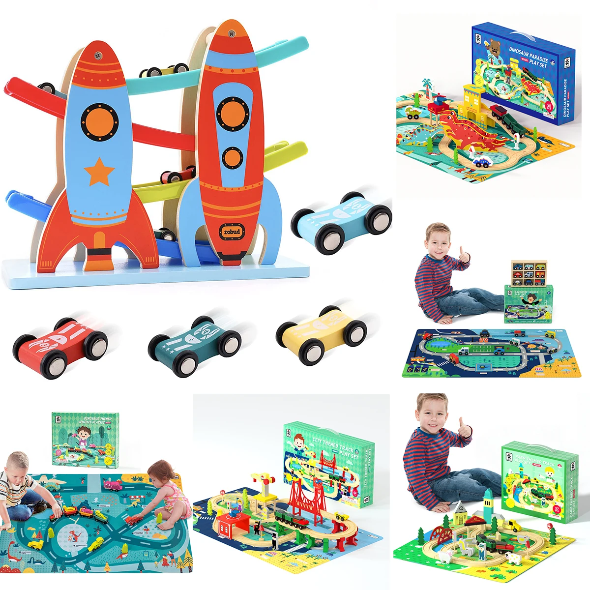 

Wooden Cars Vehicle Toy Set with Play Mat for Kids & Toddlers Gift for Boys & Girls 3 4 5 6 Year Old