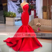aso ebi red beading mermaid prom dresses sleeveless formal evening gowns special occasion dress 2022