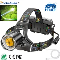 super bright xhp100 long range led headlamp 18650 head rechageable zoomable flashlight for camping cycling torch led headlamp