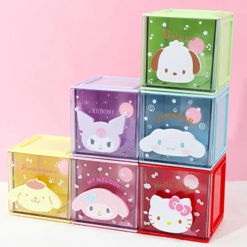 

Sanrio Kitty Kuromi Melody Cinnamoroll Pochacco Desktop Organizer Box Cartoon Mini Cute Storage Drawer Container Decor Abs Gifts