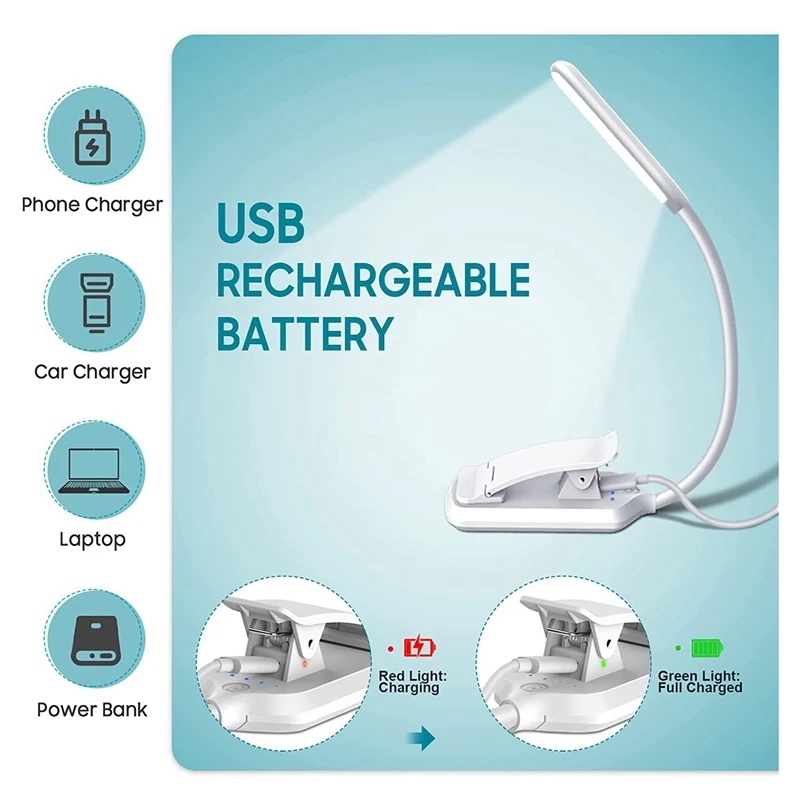 

Reading Lamp Book Clamp,LED Reading Lamp,360° Flexible USB Rechargeable Book Lamp Clamp Light For Night Reading,Office