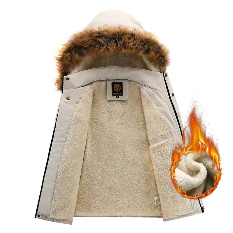 Aulemen Men Winter Parkas Fleece Warm Thick Jacket Men's Windproof Parka Jacket Hooded Fur Collar Coat New Fashion Casual Jacket