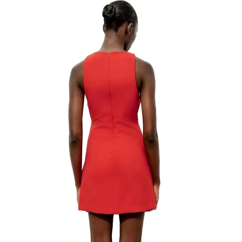 Женское Летнее Клетчатое Платье 2024 Без Рукавов С Круглым Вырезом Трапециевидной