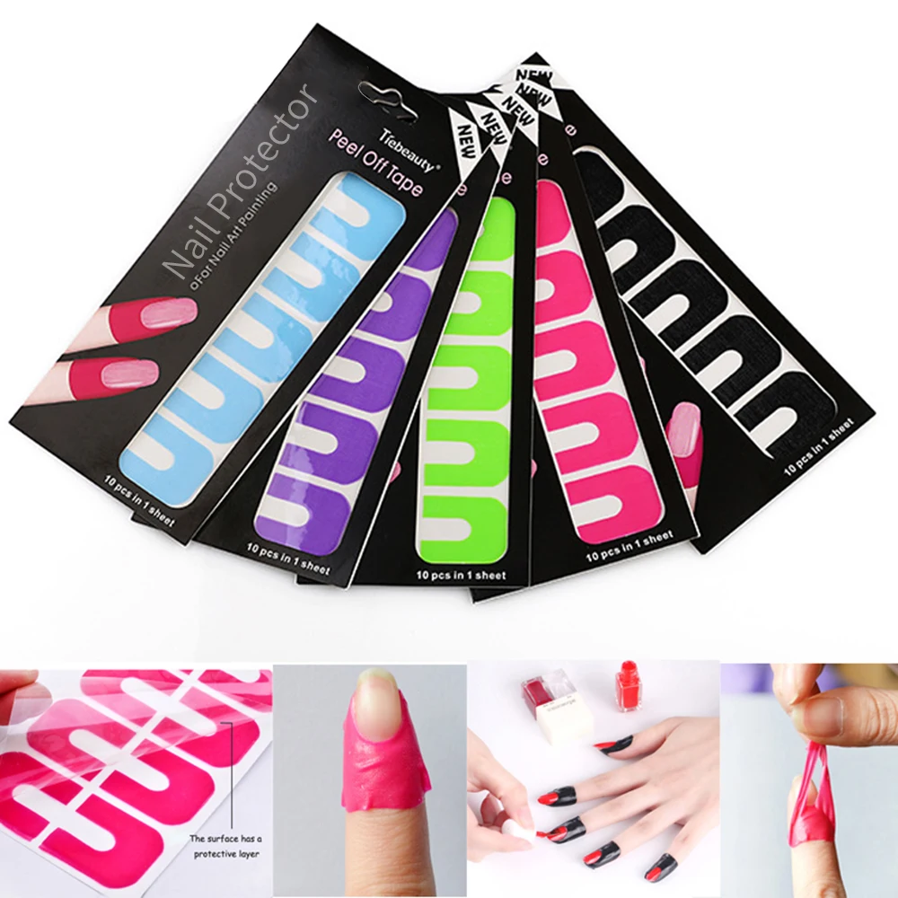 

10pcs U-shape Varnish Shield Nail Protector Finger Cover Nail Form Guide Sticker Spill-Proof Peel Off Tape Nail Art Tools