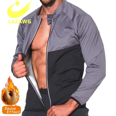 Популярный мужской моделирующий жилет от пота LAZAWG на молнии для тренировки талии жилет для тренажерного зала фитнеса потери веса жиросжига...