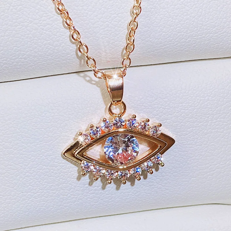 

New Personality Eye Shaped Pendant Necklace for Women with Dazzling CZ Stone Gold Color Cool Necklace Girls Trendy Jewelry