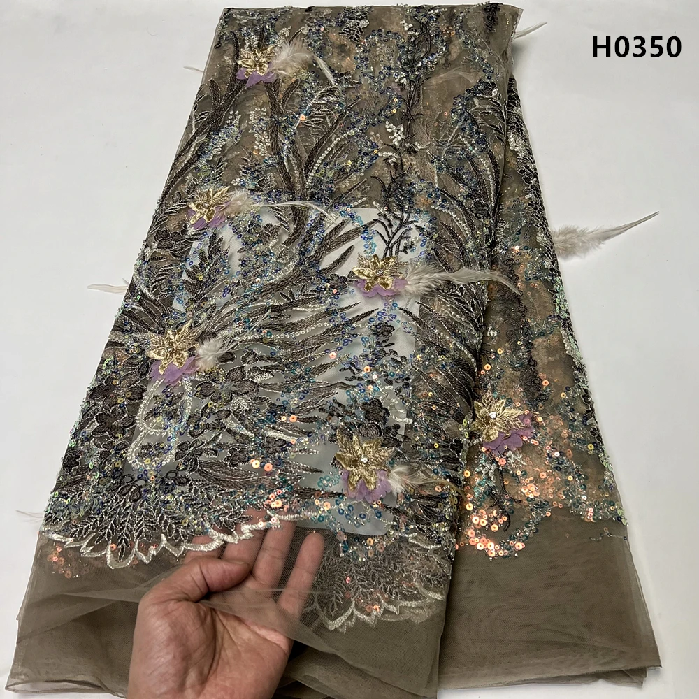 

2023 African Nigerian High Quality With Sequins Embroidery Tulle Lace Fabric Sewing Net Cloth Beads Stone Prom Dresses 5Yards