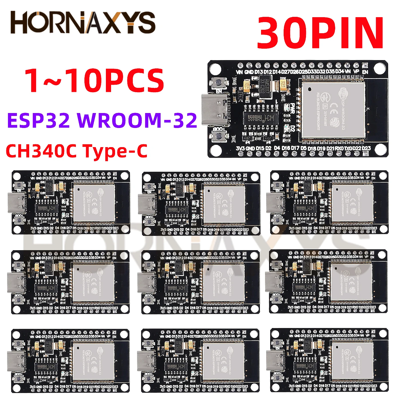 1-10 шт. ESP32 WROOM-32 ESP32-S макетная плата WiFi + Bluetooth-совместимый TYPE-C 30-контактный модуль