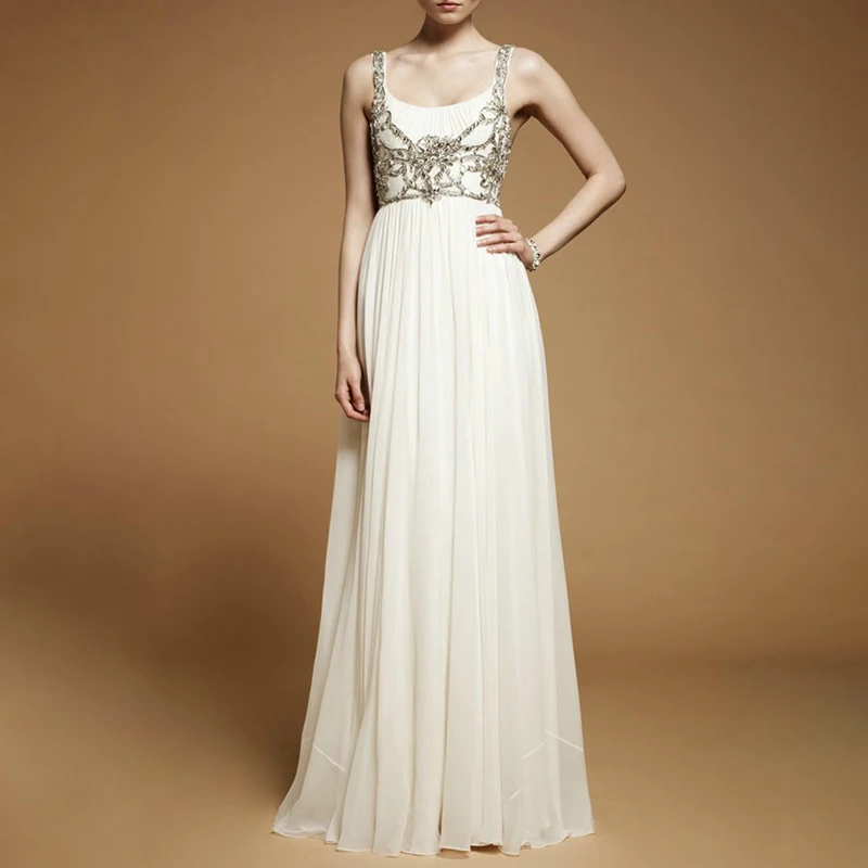 Женское длинное свадебное платье It's yiiya белое до пола без рукавов с круглым