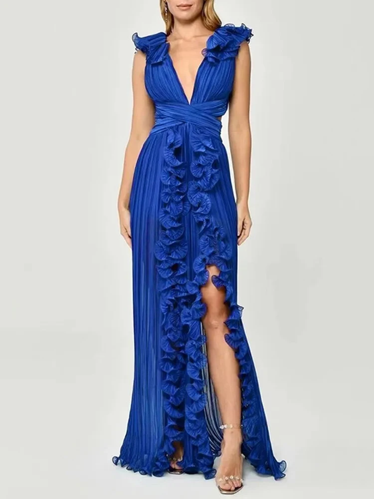 Женское лоскутное платье без рукавов VGH однотонное с глубоким V-образным вырезом