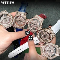 rotation star diamond watch for men women full zircon dial 30m waterproof genuine leather male female iced out quartz wristwatch