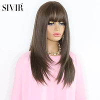 sivir synthetic wigs for women long straight wigs with bangs black to brown ombre daily natural hair wigs heat resistant