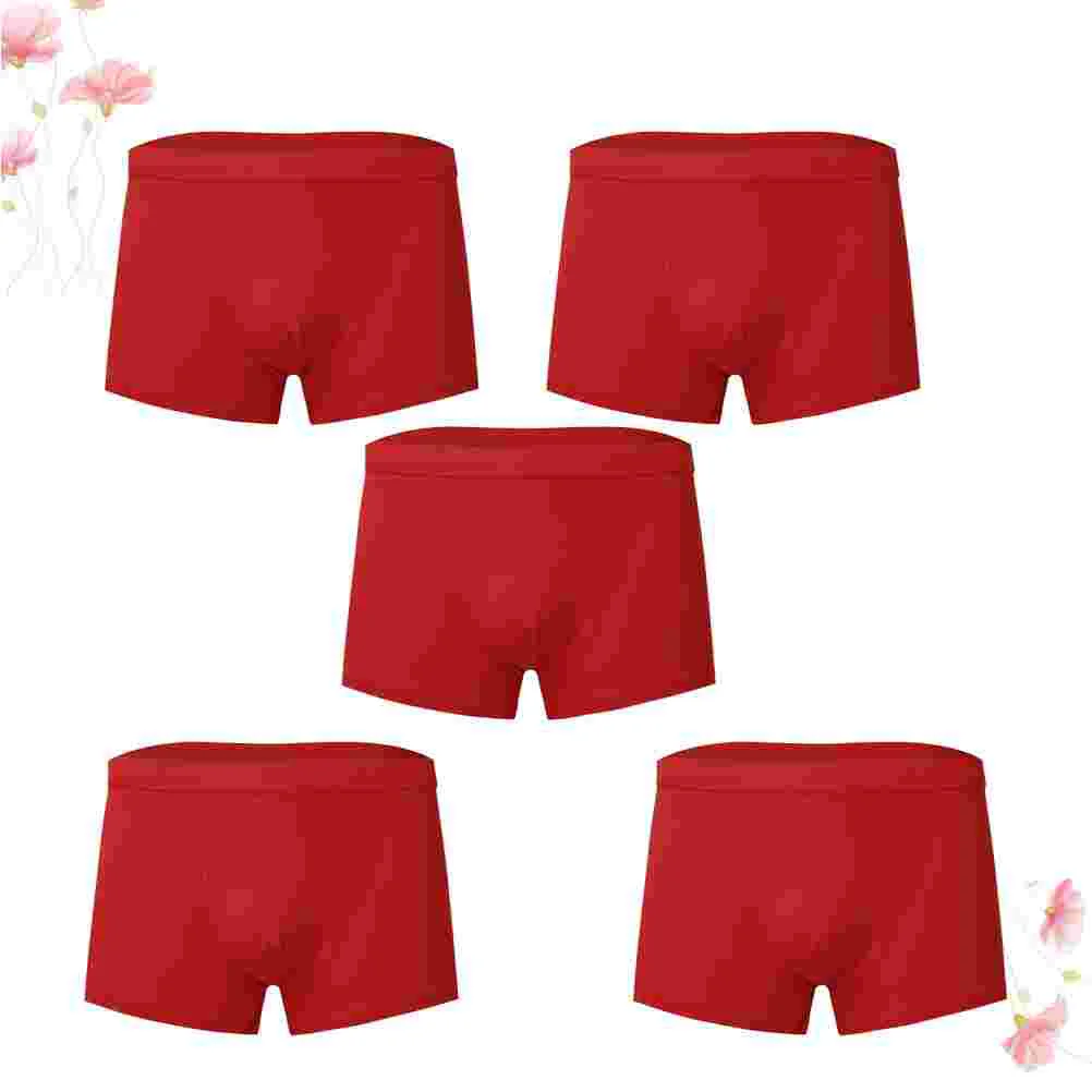5pcs Cotton Man Briefs Stretchy Breathable Briefs Shorts Underpants Size L (Red)